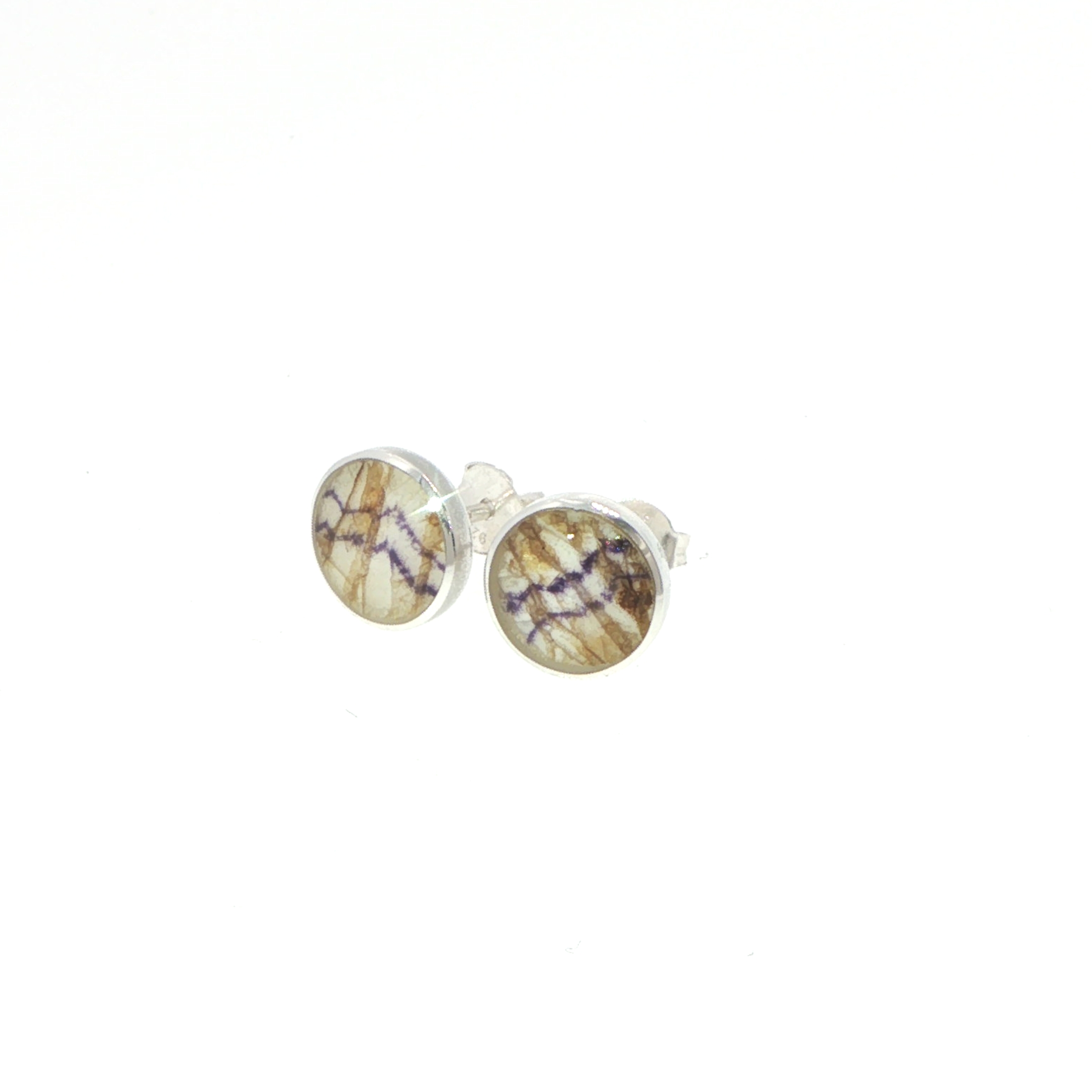 Bezel-Set Blue John Stud Earrings in Silver - Image 4