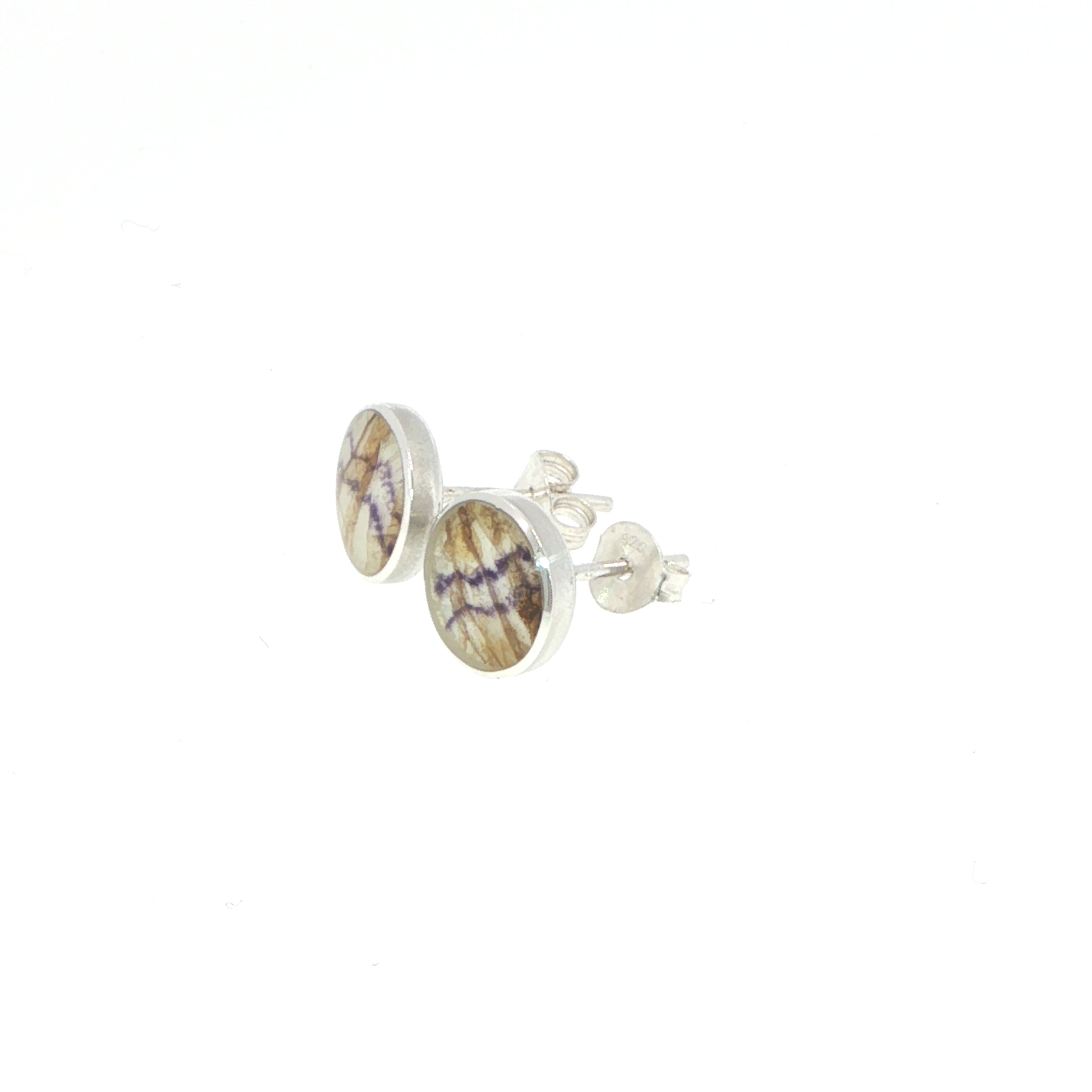 Bezel-Set Blue John Stud Earrings in Silver - Image 5