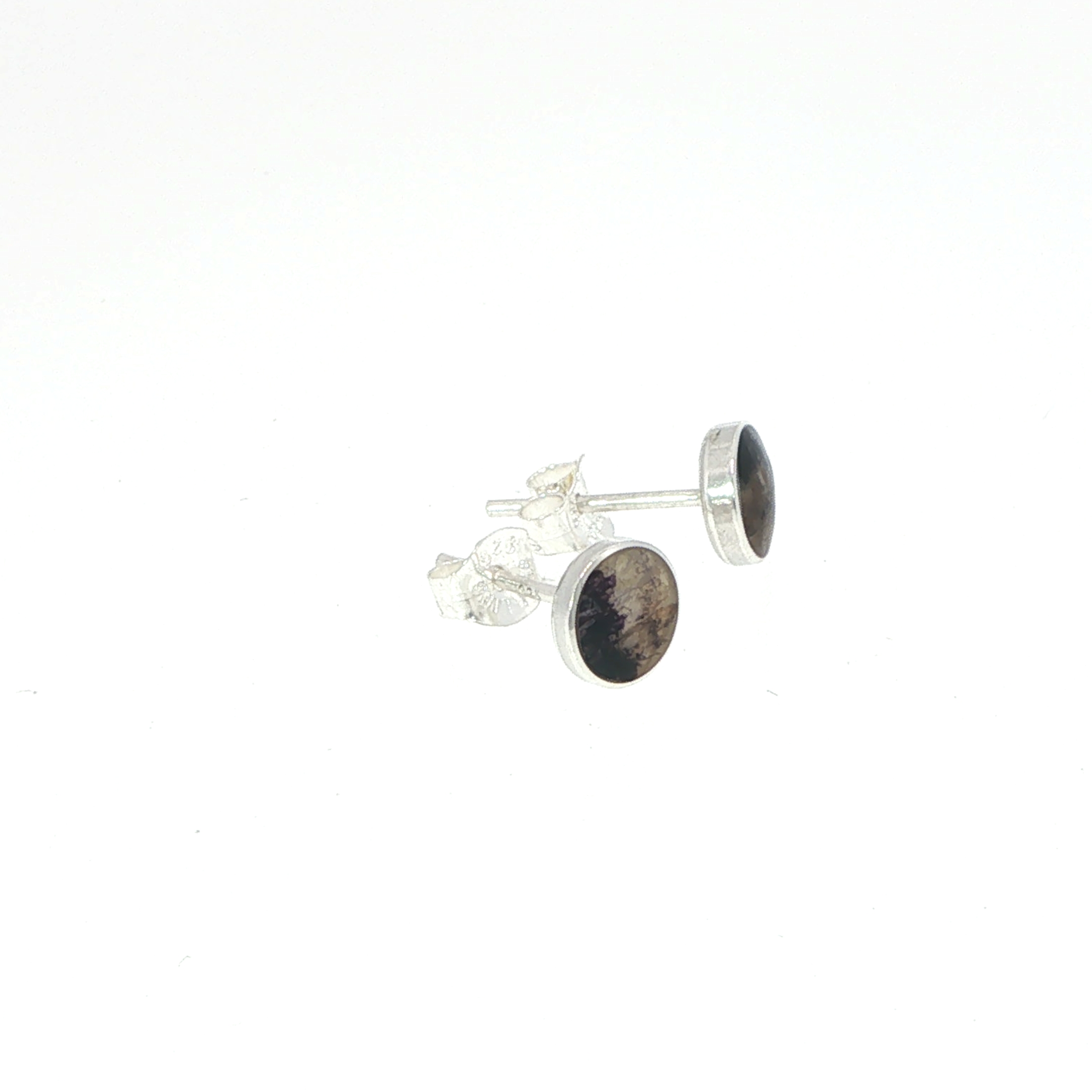 Bezel-Set Blue John Small Stud Earrings in Silver - Image 3