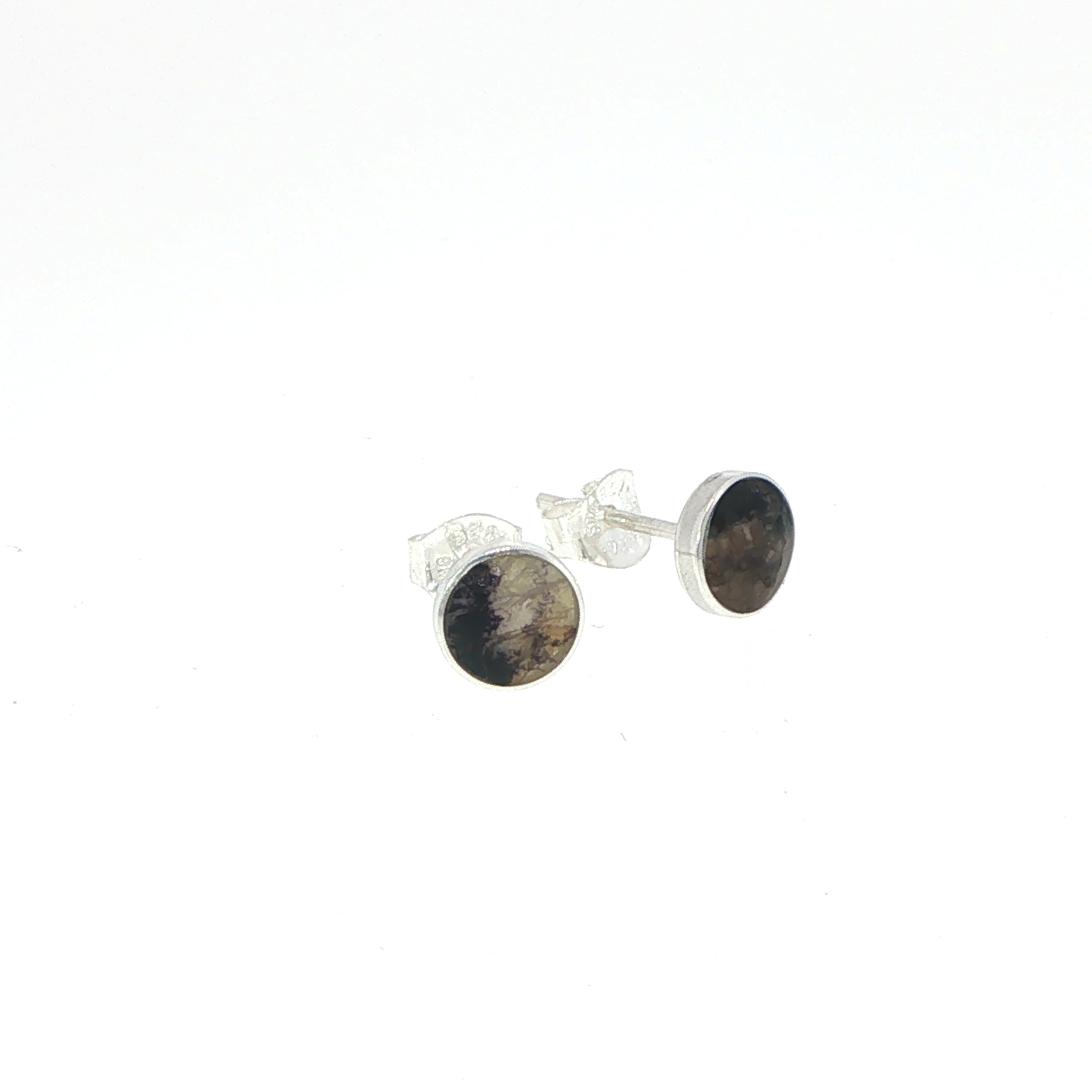 Bezel-Set Blue John Small Stud Earrings in Silver - Image 4