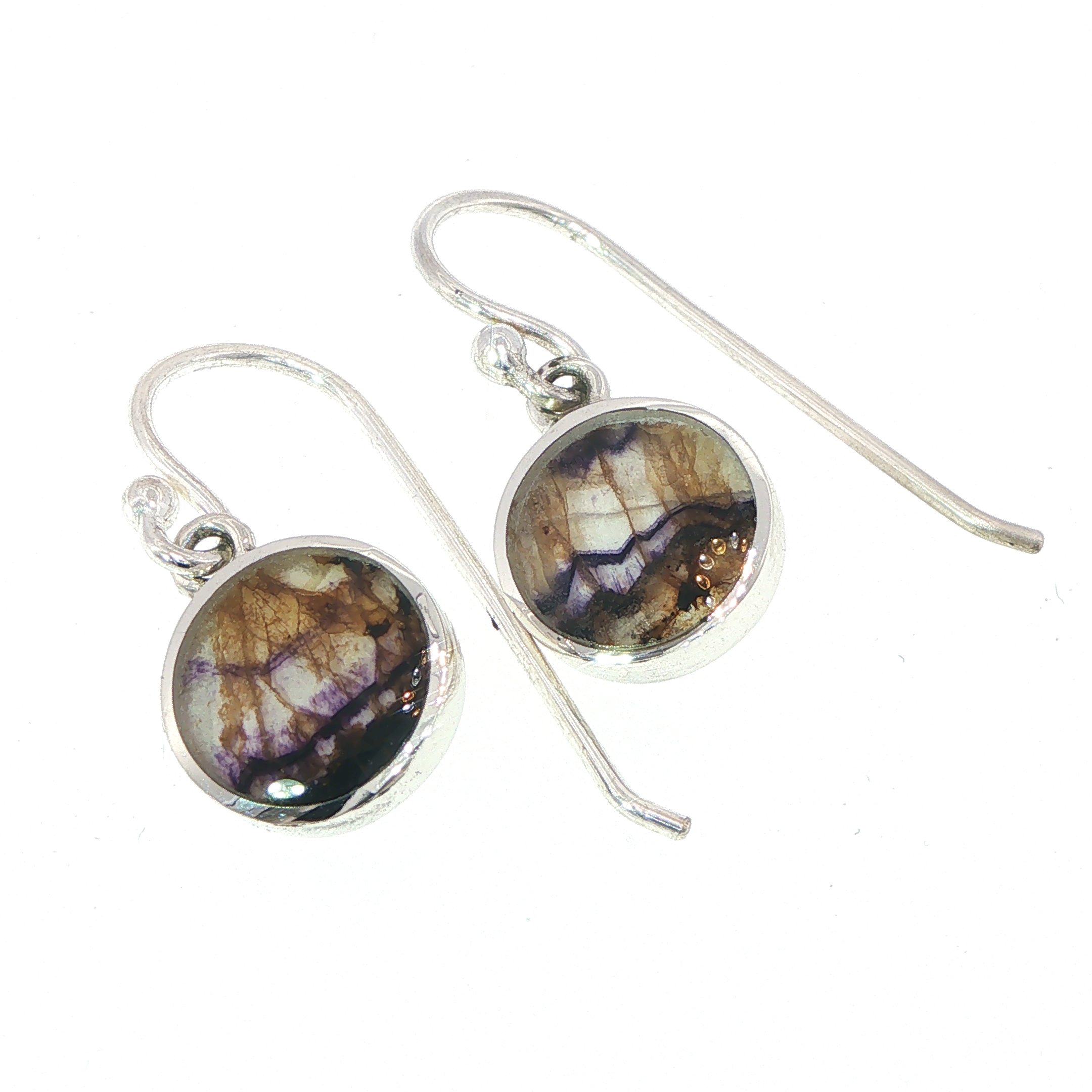 Round Blue John Drop Earrings in Silver