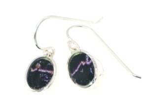 Oval Blue John Drop Earrings in Silver