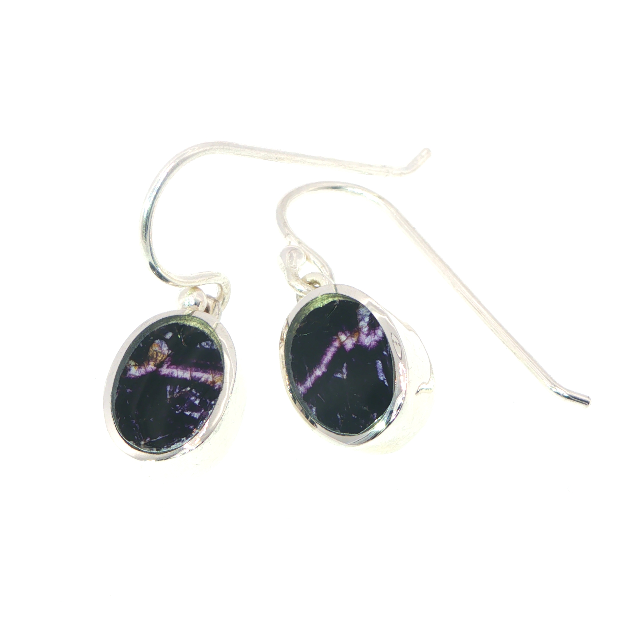 Oval Blue John Drop Earrings in Silver