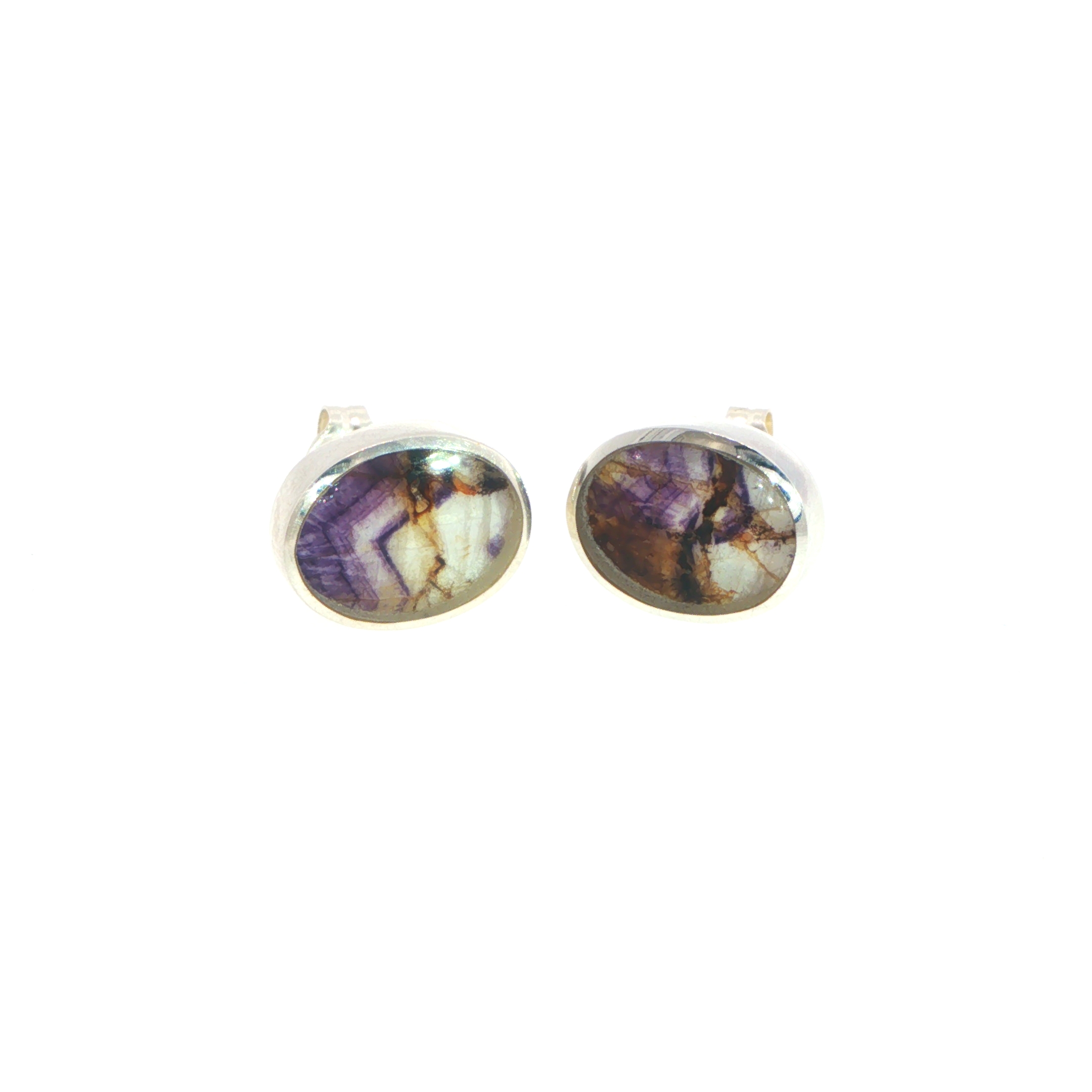 Oval Banded Blue John Stud Earrings in Silver - Image 2
