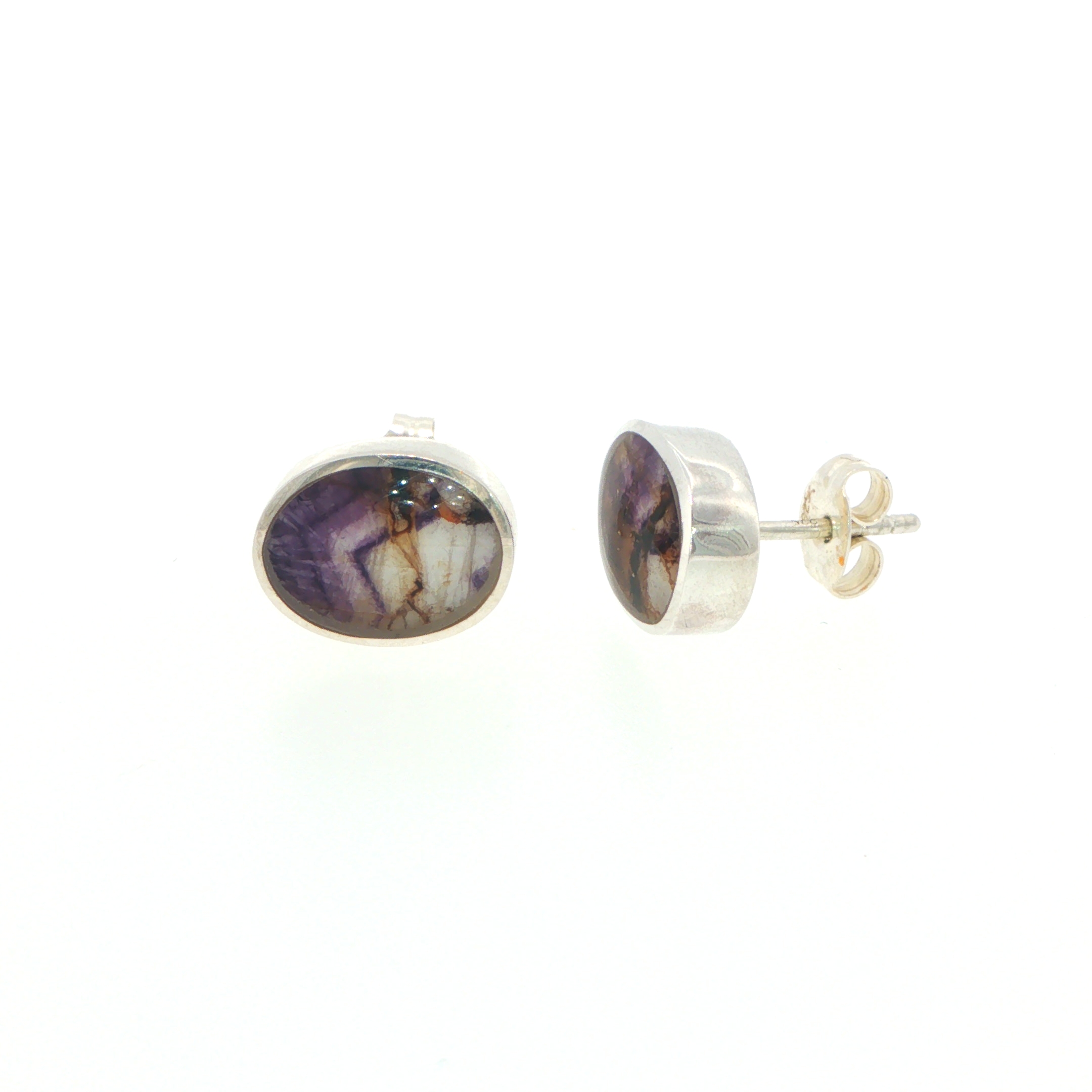 Oval Banded Blue John Stud Earrings in Silver - Image 3