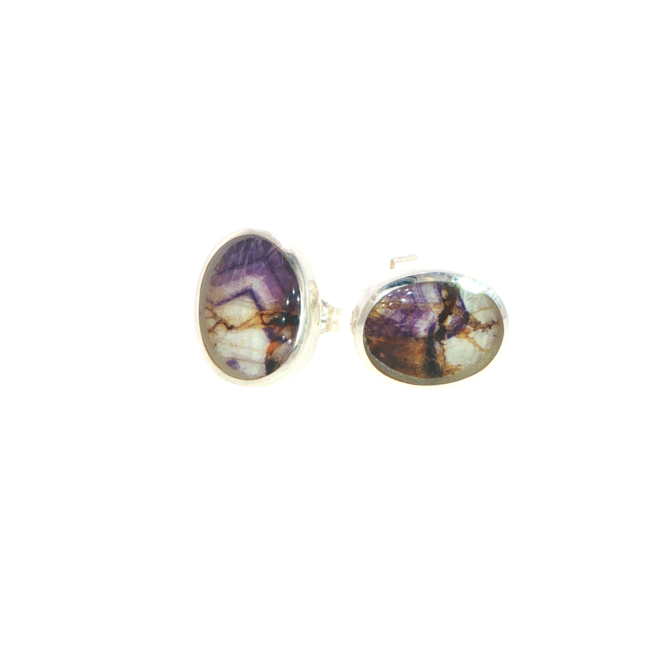 Oval Banded Blue John Stud Earrings in Silver - Image 4