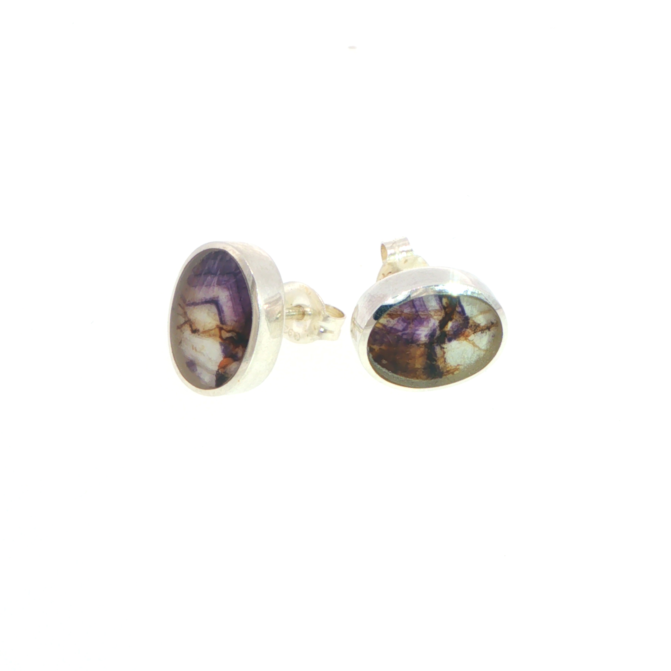 Oval Banded Blue John Stud Earrings in Silver