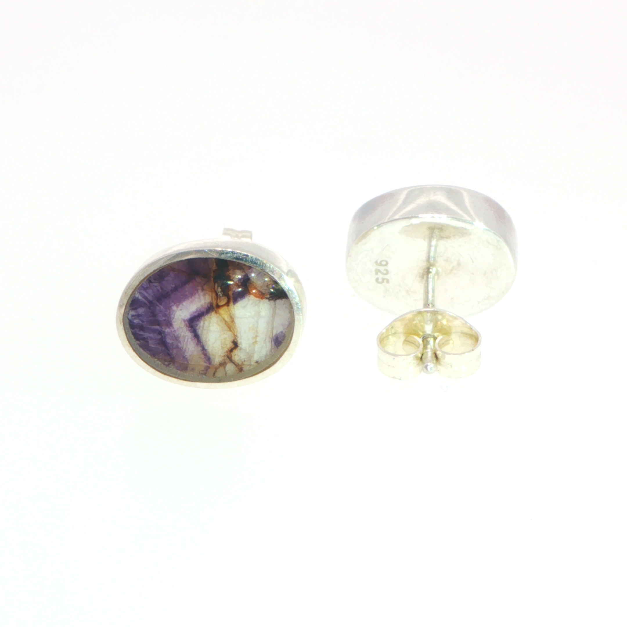 Oval Banded Blue John Stud Earrings in Silver - Image 5
