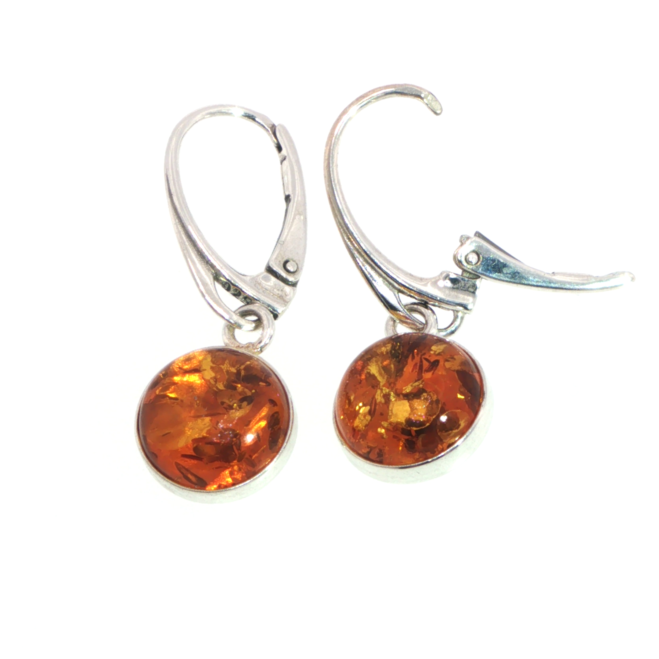 Round Amber Cabochon Drop Earrings in Silver - Image 6