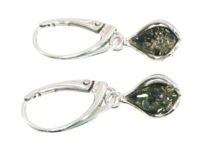 Teardrop Green Amber Wave Drop Earrings in Silver