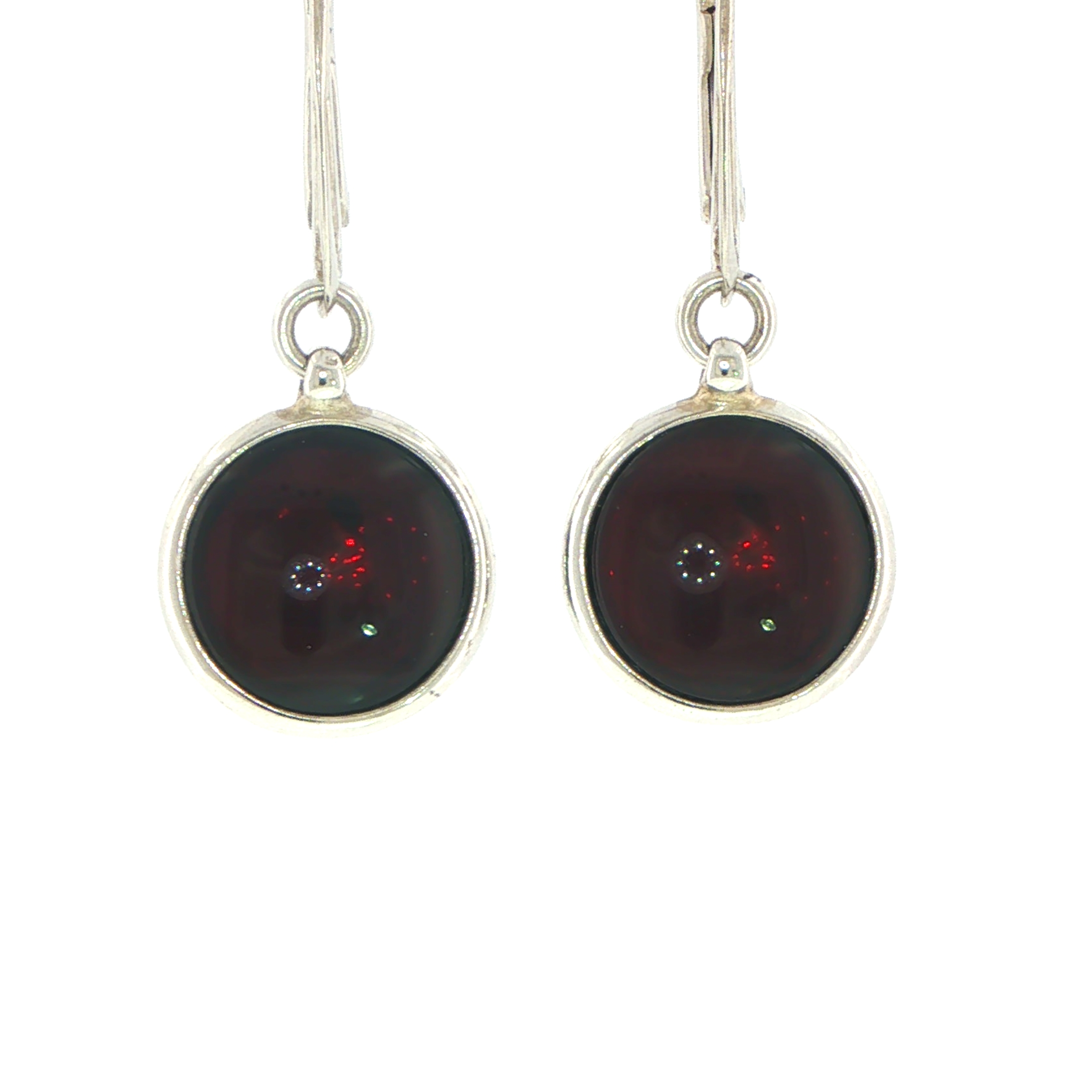 Deep Red Amber with Lever-Back Drop Earrings in Silver - Image 2