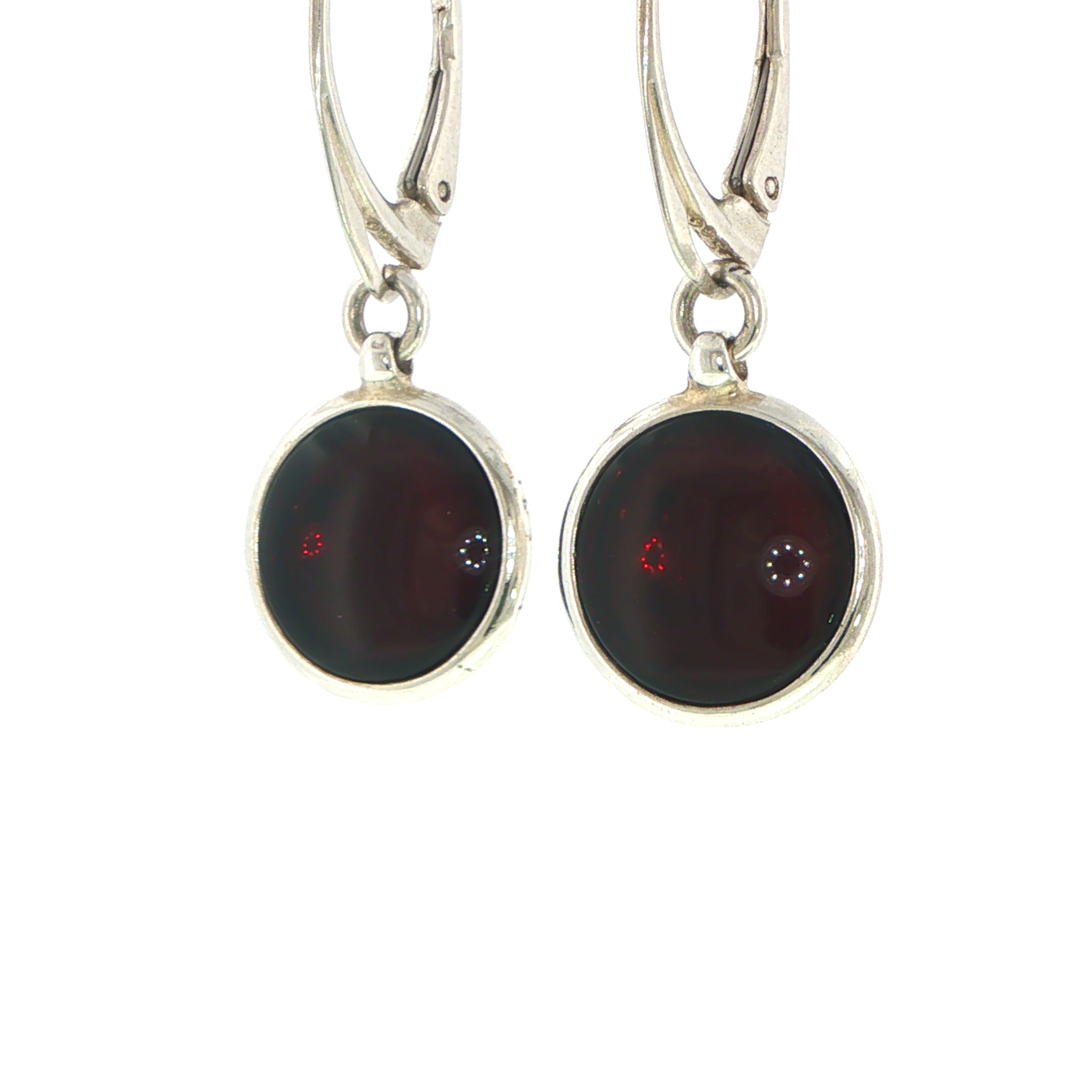 Deep Red Amber with Lever-Back Drop Earrings in Silver - Image 3