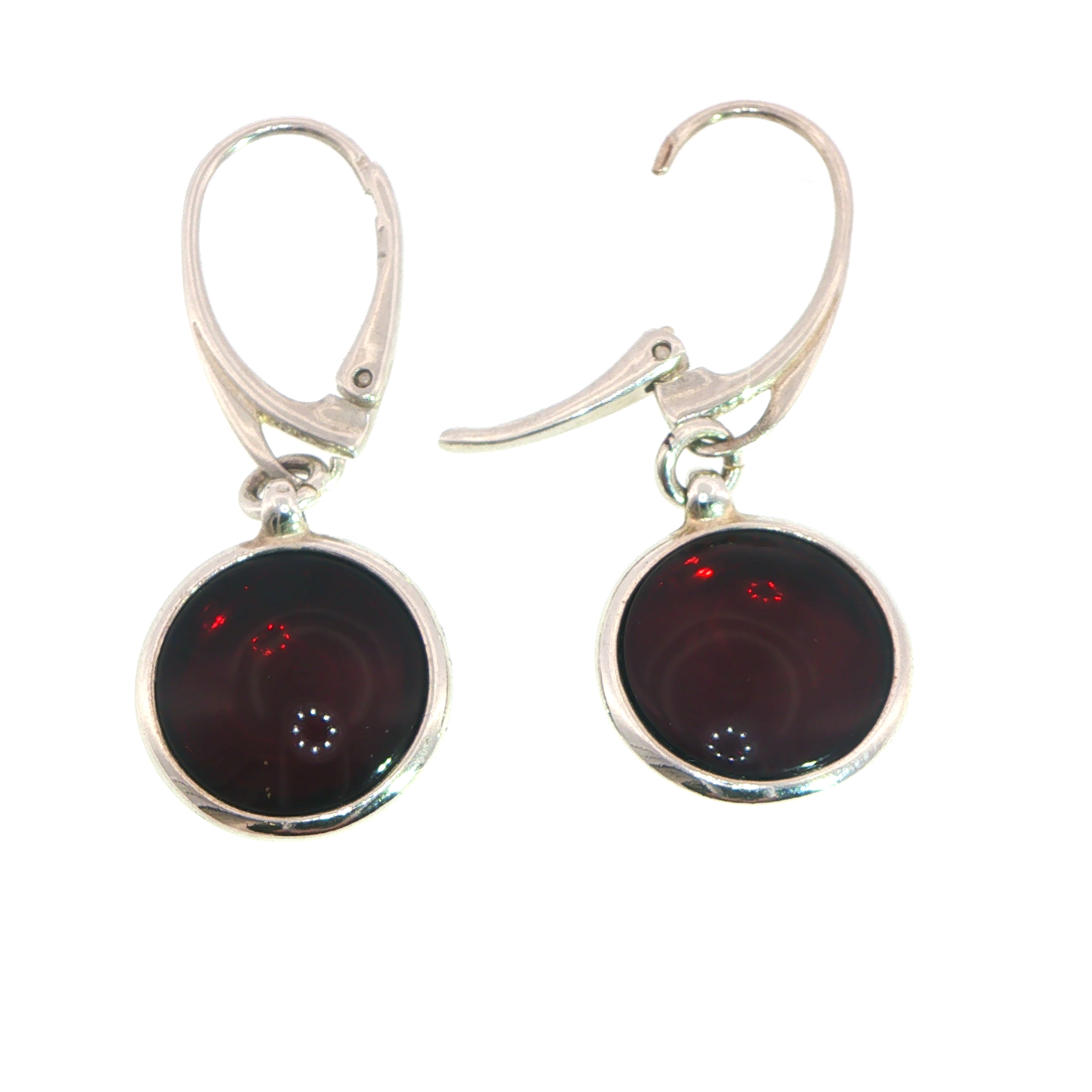 Deep Red Amber with Lever-Back Drop Earrings in Silver - Image 4