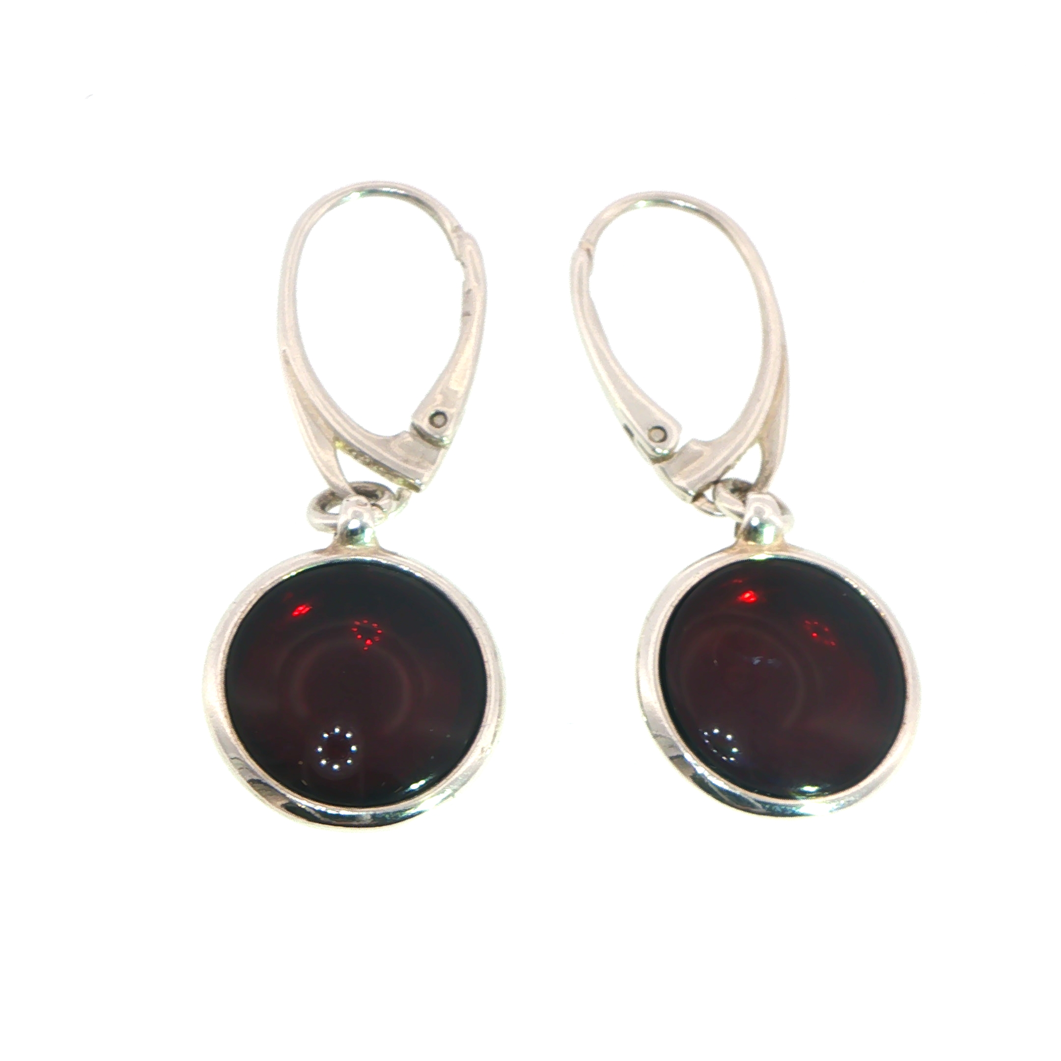 Deep Red Amber with Lever-Back Drop Earrings in Silver - Image 5
