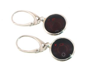Deep Red Amber with Lever-Back Drop Earrings in Silver