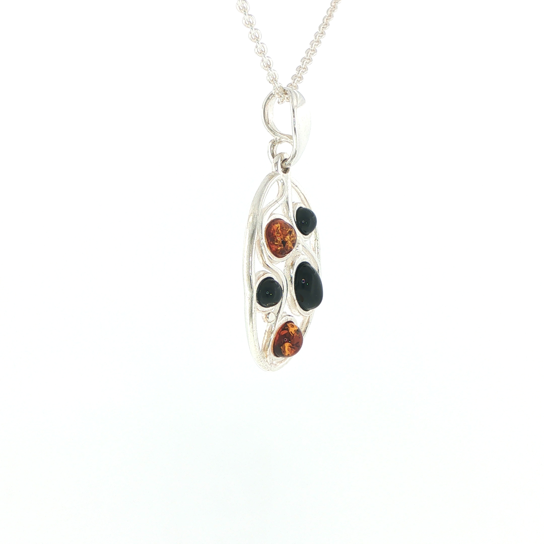 Openwork Whitby Jet and Amber Pendant Necklace in Silver - Image 2