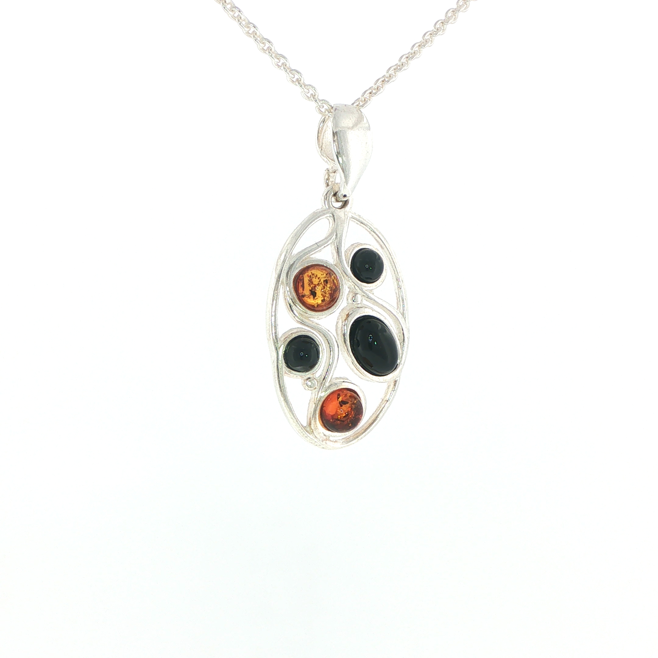 Openwork Whitby Jet and Amber Pendant Necklace in Silver - Image 3