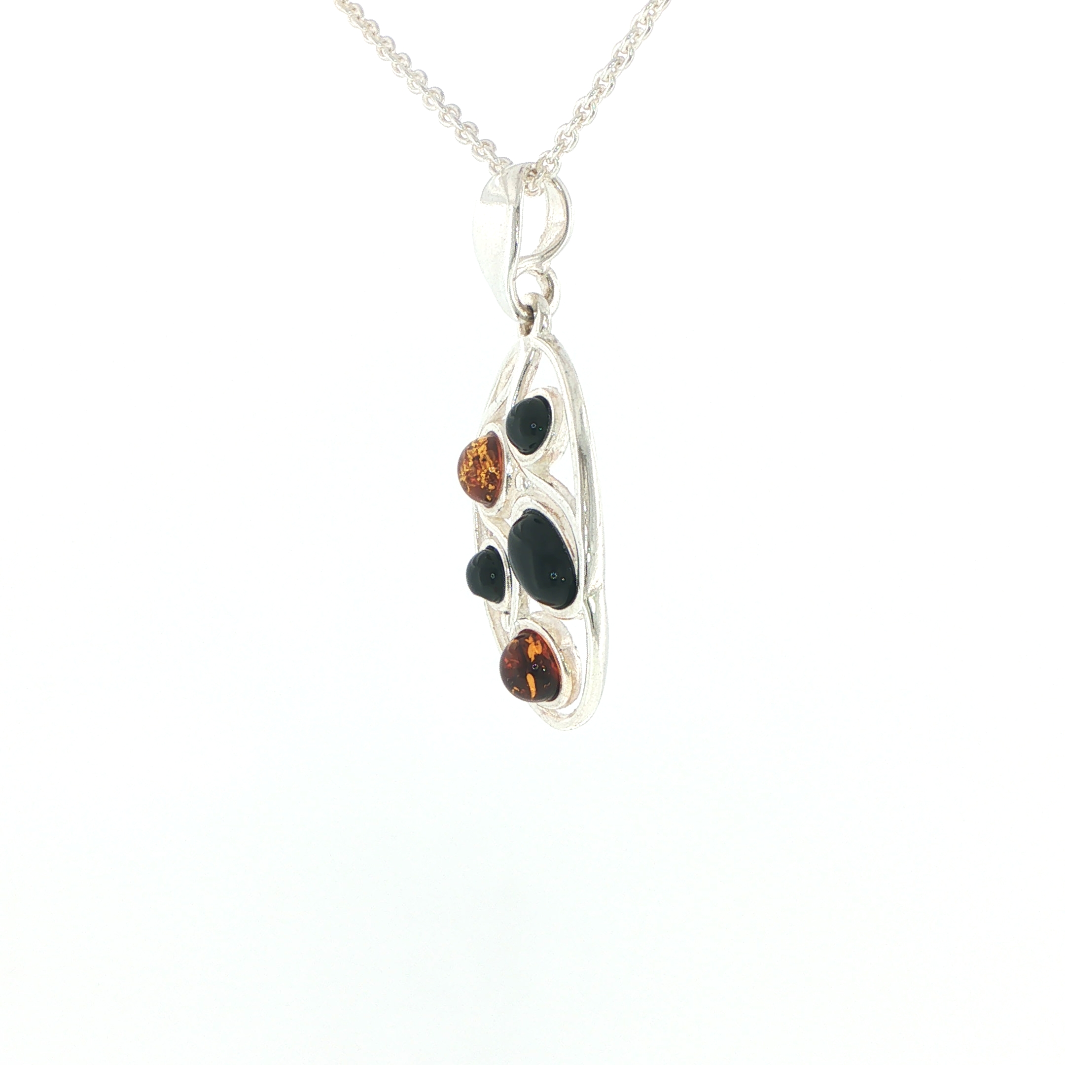 Openwork Whitby Jet and Amber Pendant Necklace in Silver - Image 5