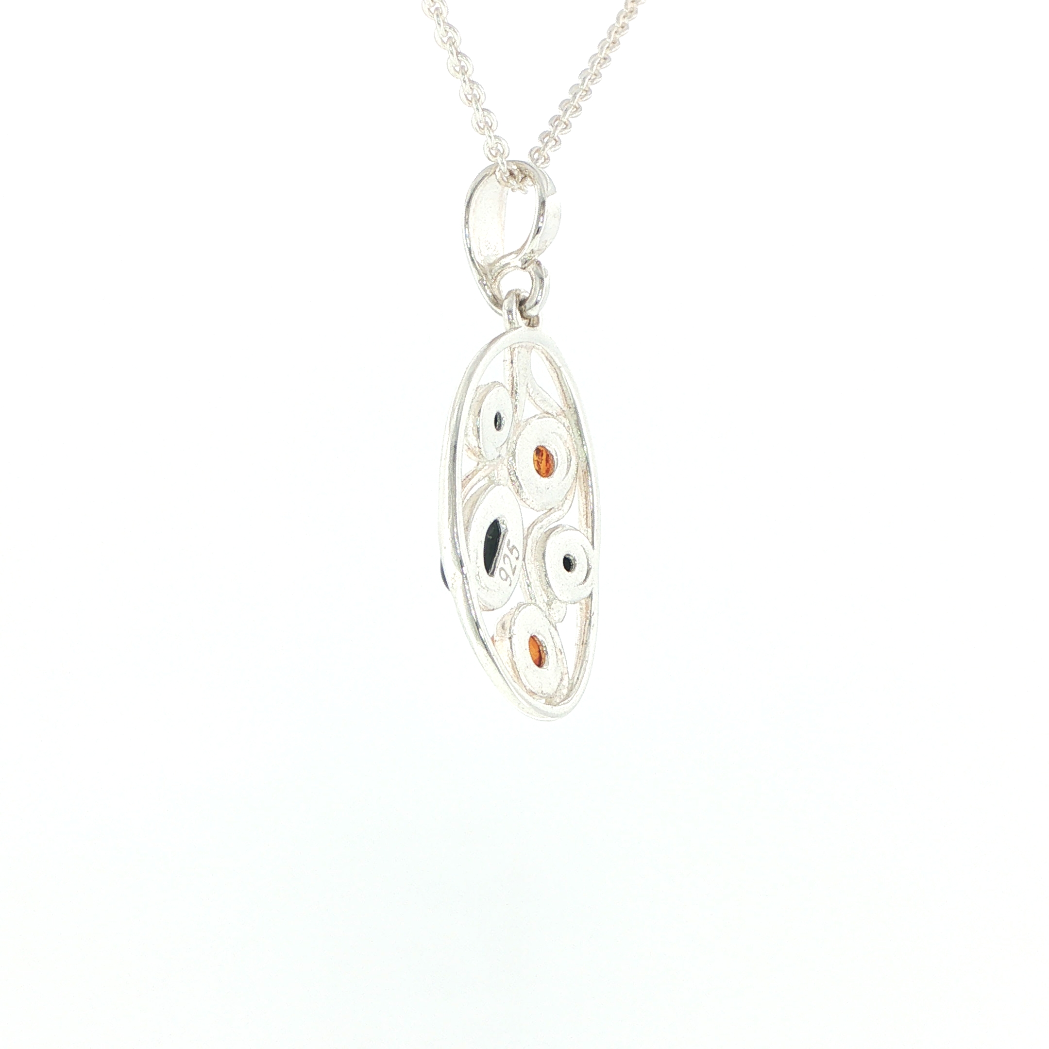 Openwork Whitby Jet and Amber Pendant Necklace in Silver - Image 6