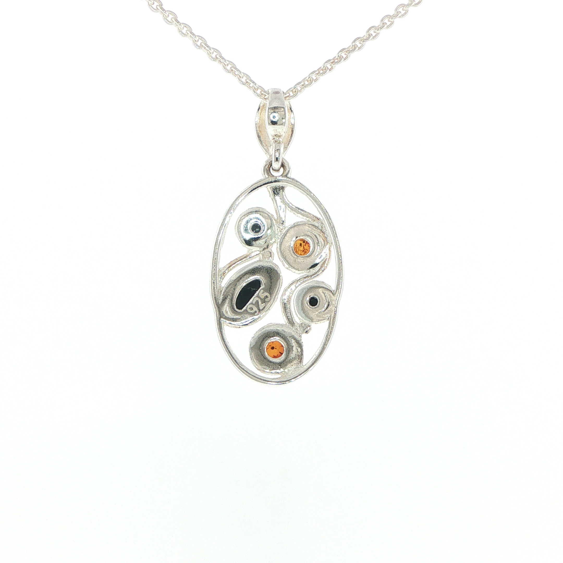 Openwork Whitby Jet and Amber Pendant Necklace in Silver - Image 7
