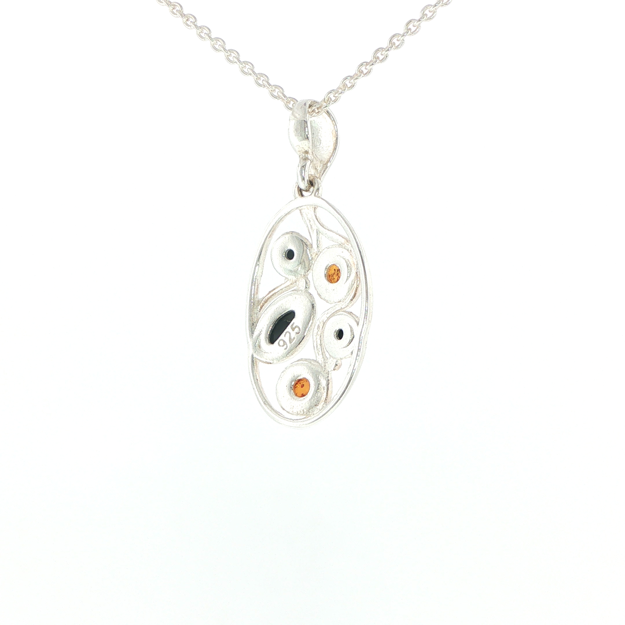 Openwork Whitby Jet and Amber Pendant Necklace in Silver - Image 8