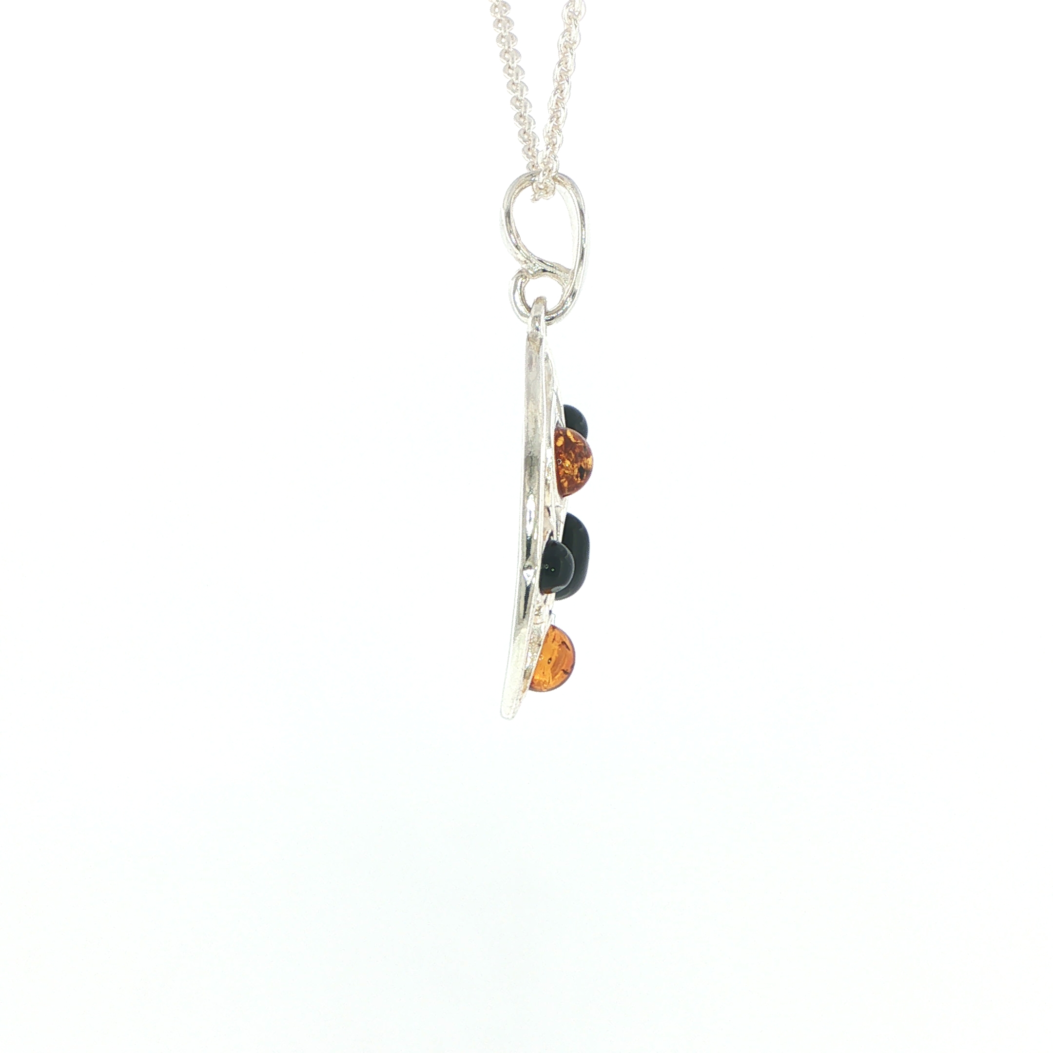 Openwork Whitby Jet and Amber Pendant Necklace in Silver - Image 9