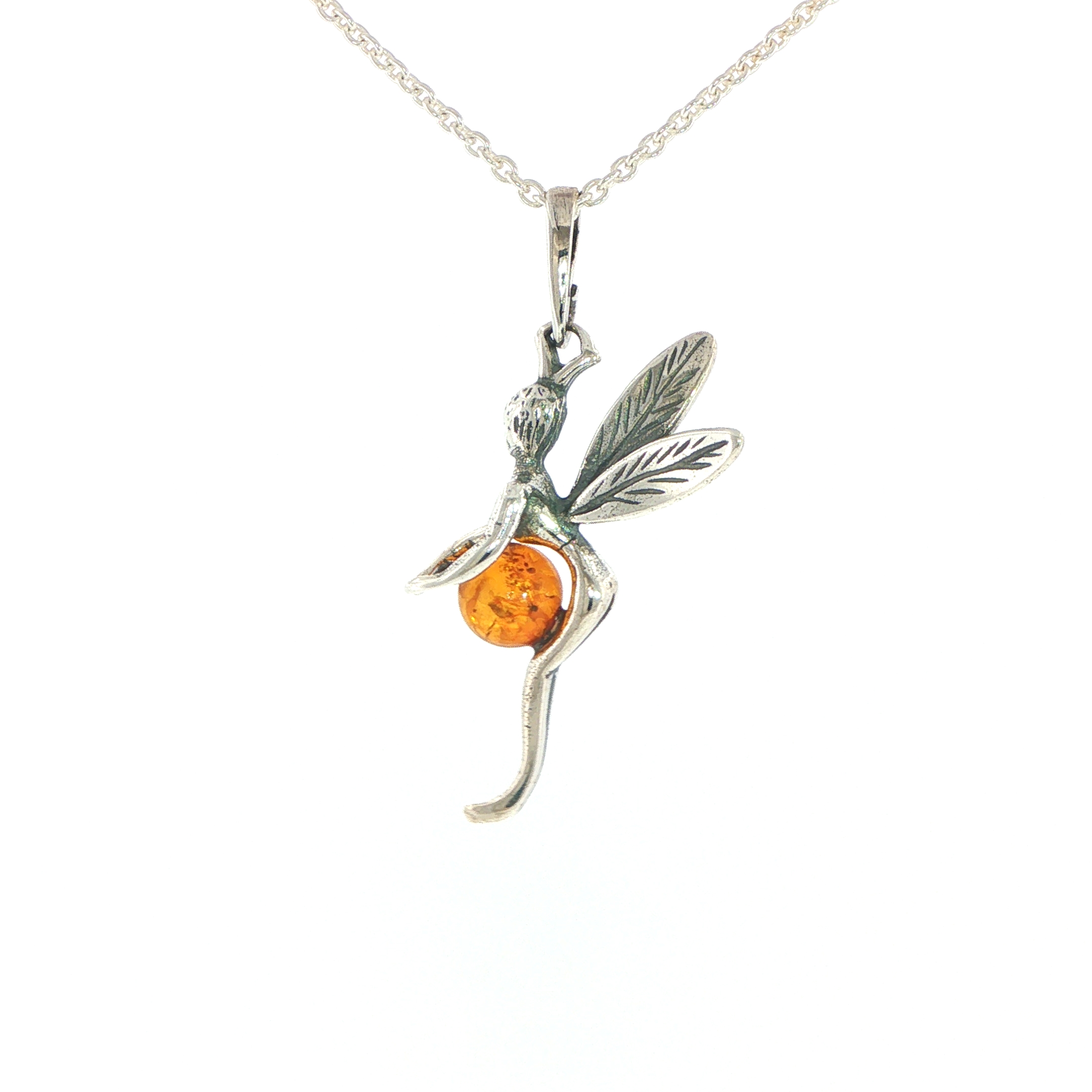Fairy Charm Necklace with Amber Accent in Silver - Image 3