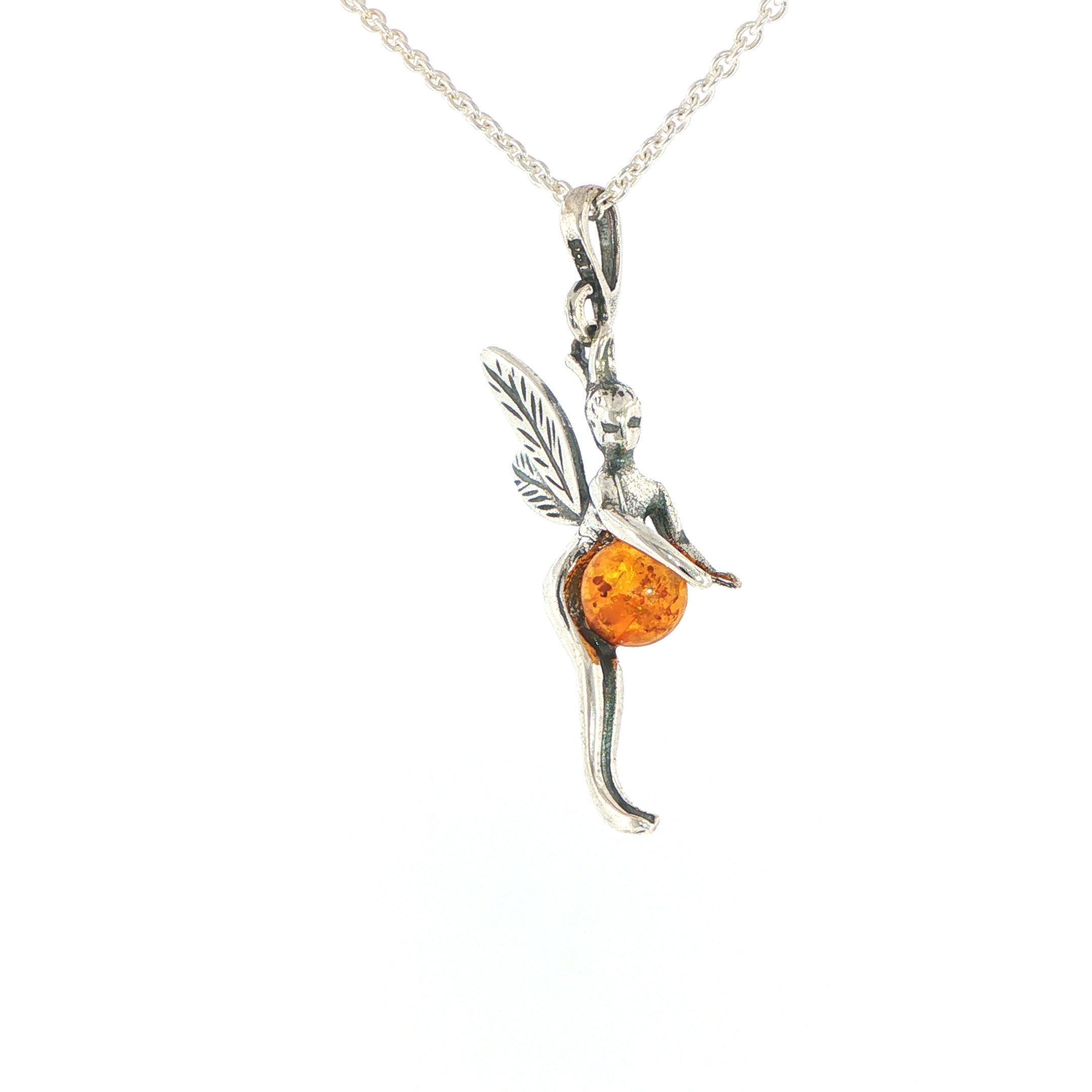Fairy Charm Necklace with Amber Accent in Silver - Image 7