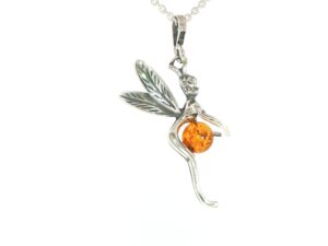 Fairy Charm Necklace with Amber Accent in Silver