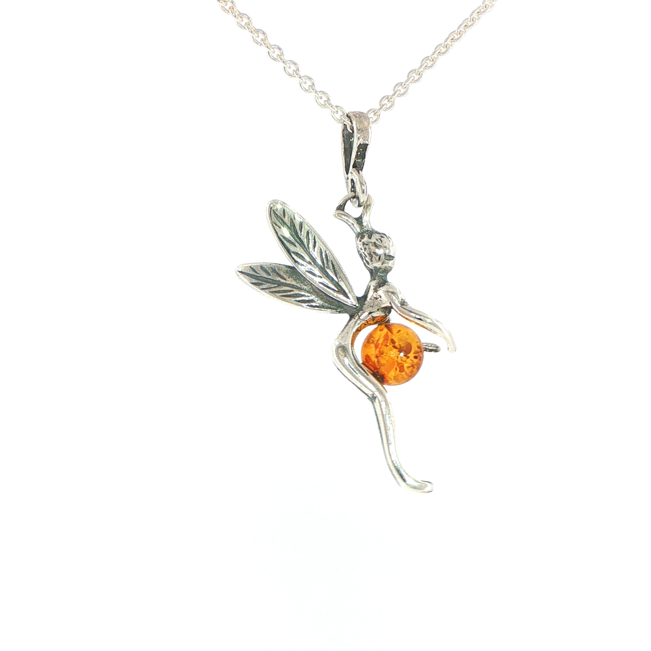 Fairy Charm Necklace with Amber Accent in Silver