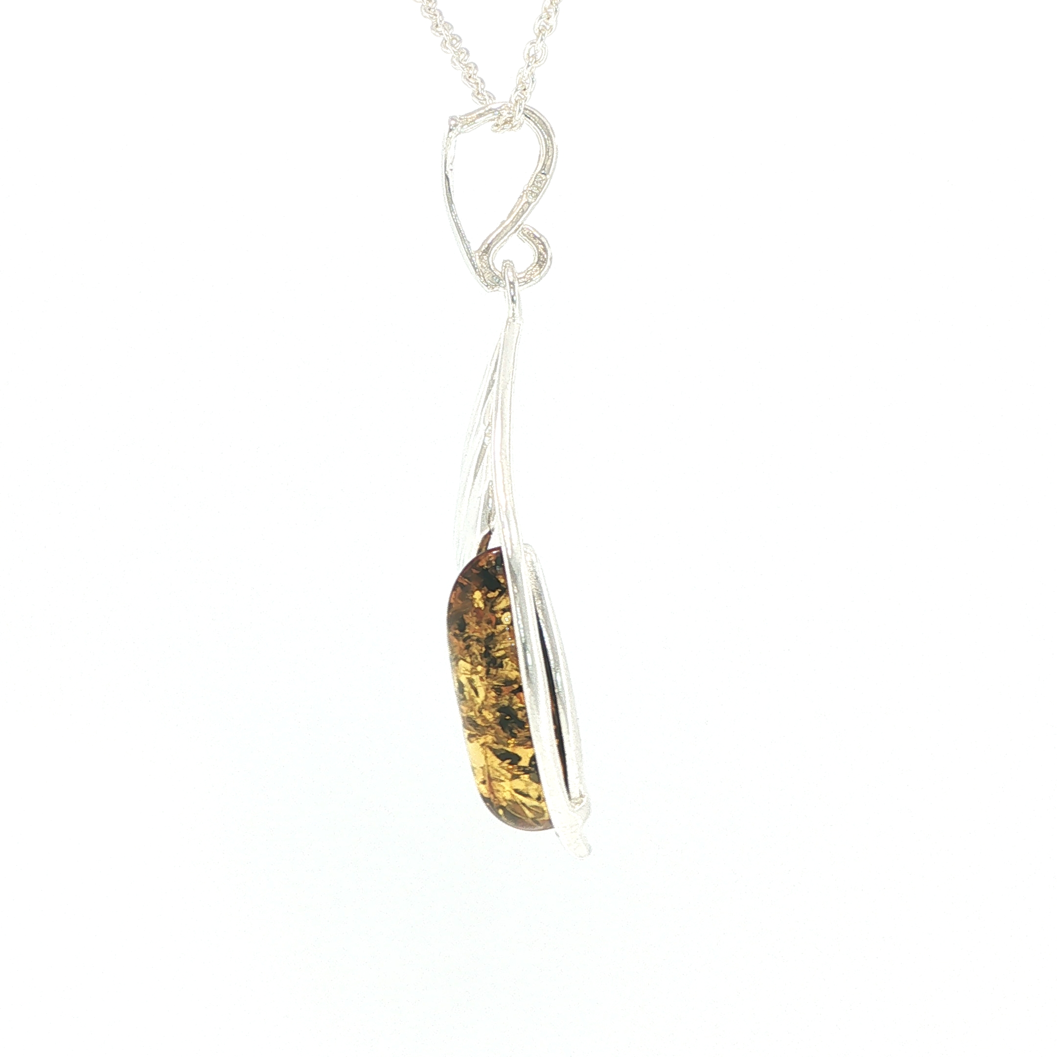Swirling Openwork Silver Amber Pendant Necklace - Image 5