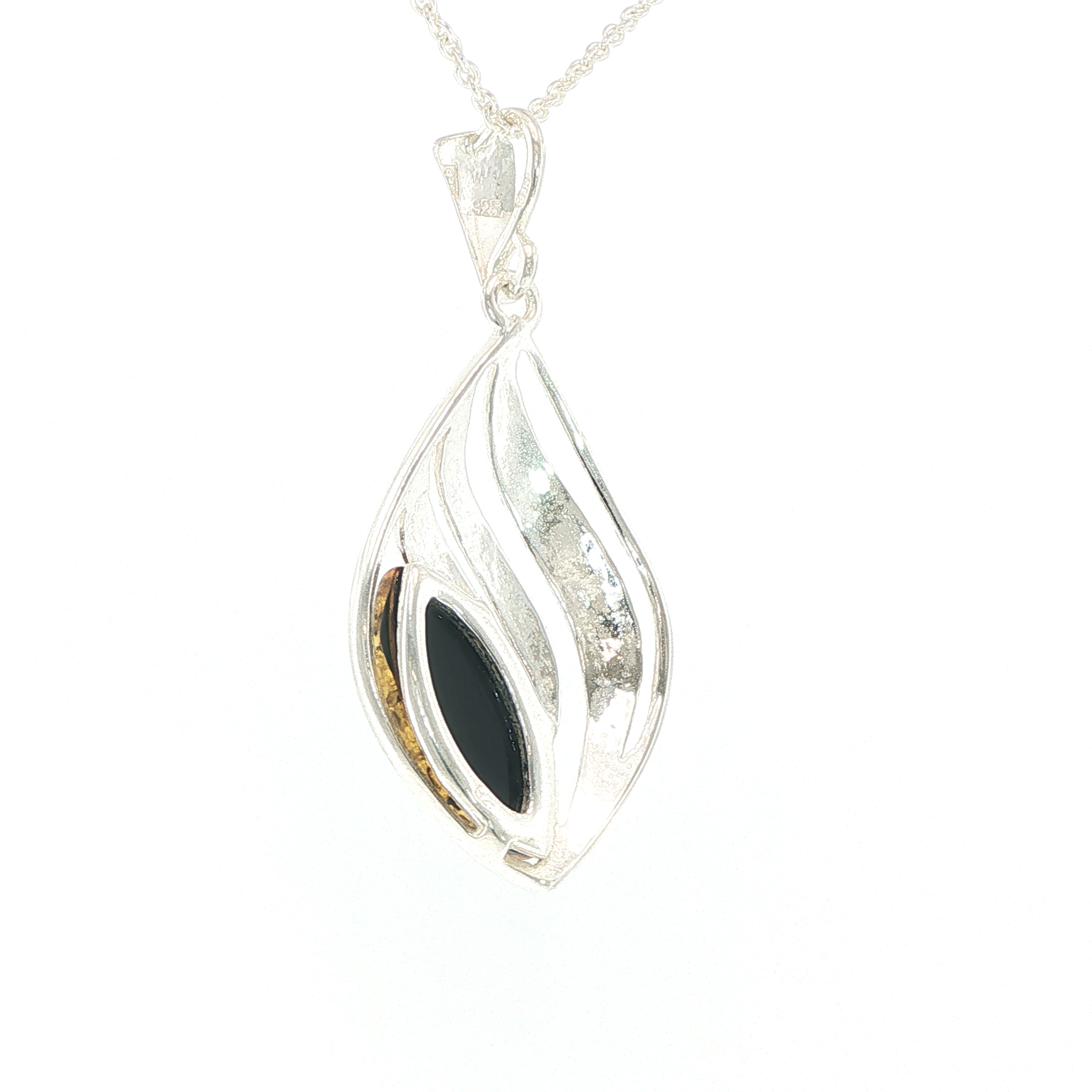 Swirling Openwork Silver Amber Pendant Necklace - Image 7