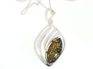 Swirling Openwork Silver Amber Pendant Necklace