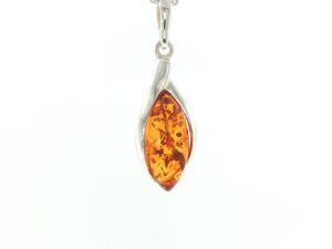 Marquise Amber Pendant Charm Necklace in Silver